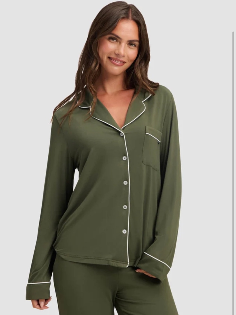 Cozy Earth NEW Bamboo Stretch Knit Long Sleeve Pajama Top Olive Green M
